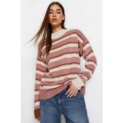 Trendyol Dried Rose Color Block Standing Collar Knitwear Sweater