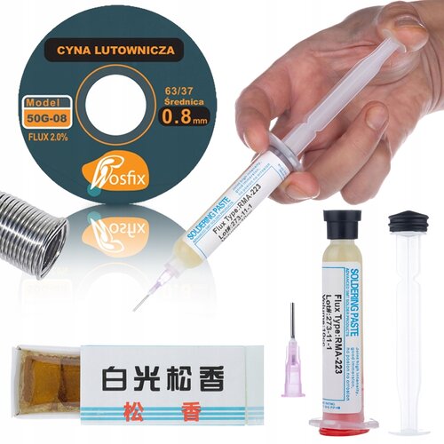 Rosfix Set MicroFlux 3w1 – Komplet Za Lotenje: Spajka Sn63Pb37 0,8 mm 50 g, Topnik RMA-223, Kalafonija 15 g | 2% Topnik, 10 ml, (5000356456) Cene