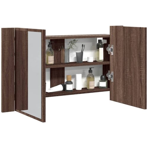  The Living Store LED kopalniška omarica z ogledalom rjavi hrast 80x12x45 akril - LED Omarica Z Ogledalom, (21448202) Cene