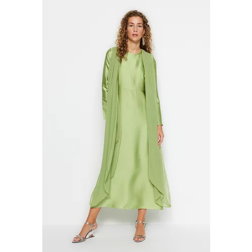 Trendyol Green Flight Satin Evening Dress