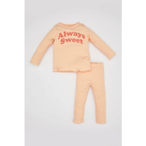 Defacto Baby Girl Printed Ribbed T-Shirt Leggings 2 Piece Set Slike