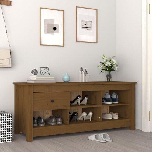 VidaXL Ormarić za cipele boja meda 110x38x45,5 cm od masivne borovine Slike