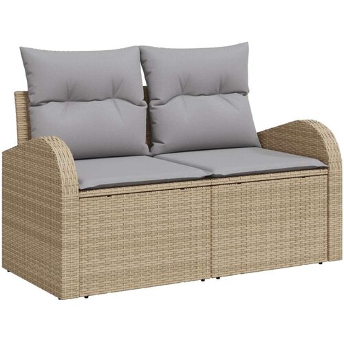  6 Dijelni Vrtni Sofa Set s Jastucima Bež Poli Ratan 2-sjedala Vrtni Sofa s Skladi&amp;scaron;tem i Jastucima Bež Poli Ratan Slike