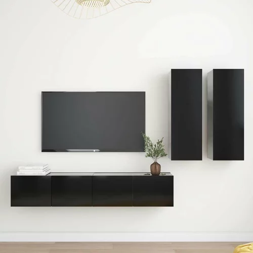  Komplet TV omaric 4-delni črna iverna plošča, (20913921)