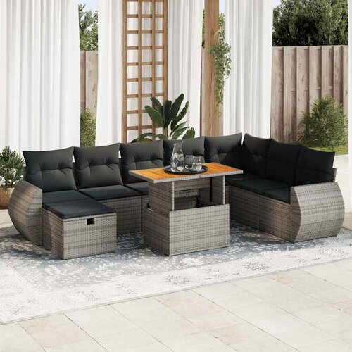 VidaXL 9-dijelni set vrtnih sofa poliratan i bagrem s jastucima sivi Slike