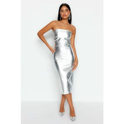 Trendyol Gray Fitted Metallic Woven Dress