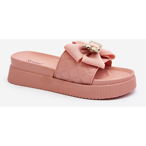 Kesi Women's slippers with bow and teddy bear, pink Katterina Slike