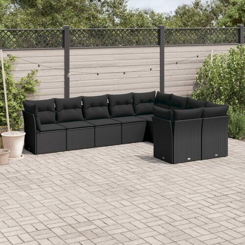 vidaXL 9-dijelni set vrtnih sofa s jastucima crni od poliratana Cene