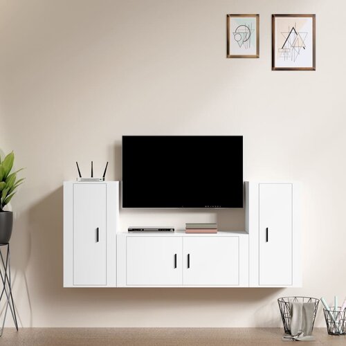 vidaXL Komplet TV omaric 3-delni bel inženirski les Cene