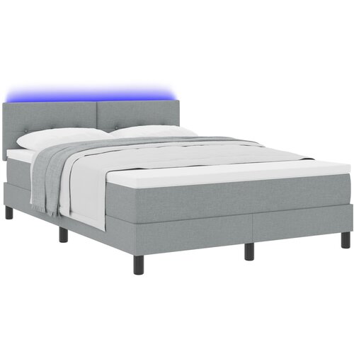 VidaXL Box Spring Krevet s Madracem i LED Osvjetljenjem Siva 140x190 cm Tkanina Slike
