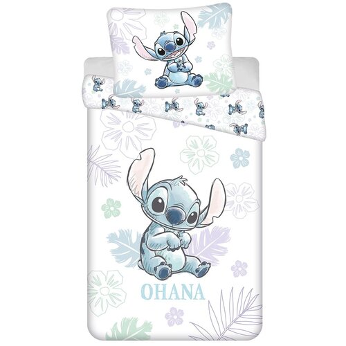 Jerry Fabrics Bela enojna bombažna otroška posteljnina 140x200 cm Lilo and Stitch "Ohana White" – Cene