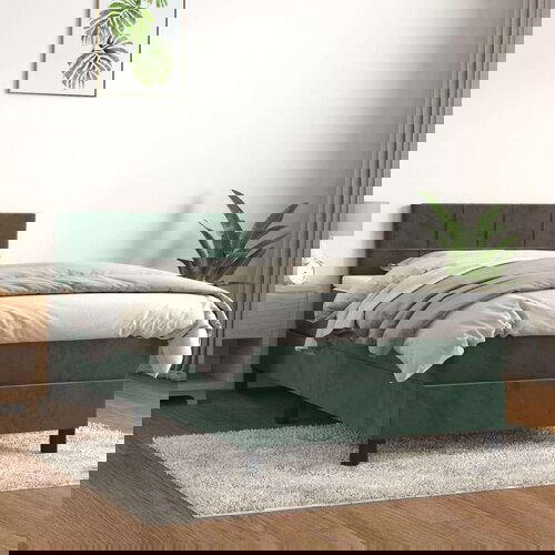 vidaXL Box spring postelja z vzmetnico temno zelena 100x200 cm žamet Cene
