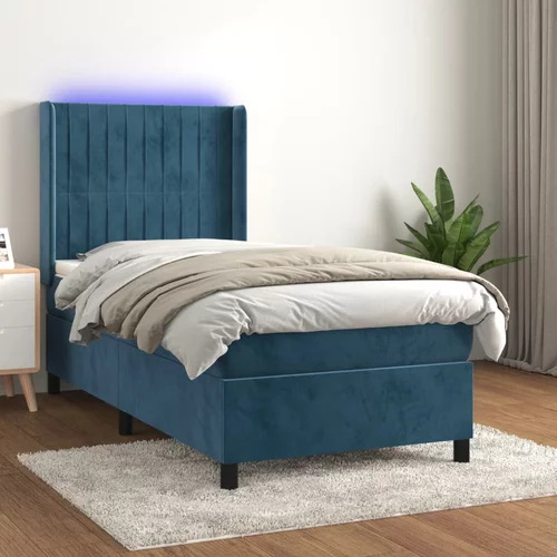 vidaXL Box spring postelja z vzmetnico LED temno modra 90x190 cm žamet