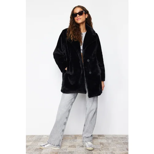 Trendyol Black Oversize Wide Cut Plush Coat