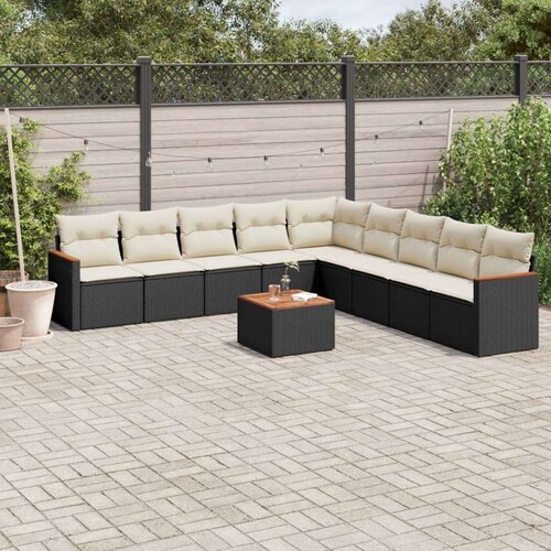  10-dijelni set vrtnih sofa s jastucima crni od poliratana Slike