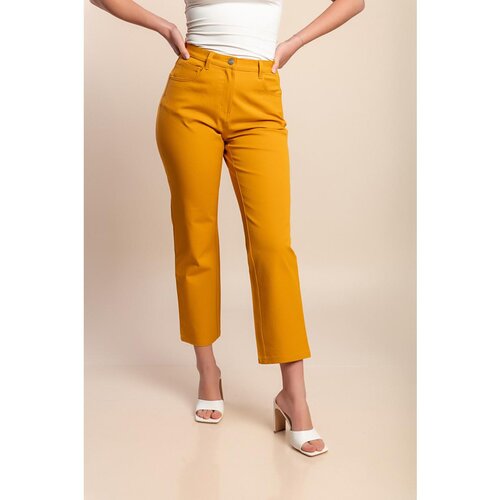 Fenzy Plus Size Bombažne Hlače, Gorčične Cene