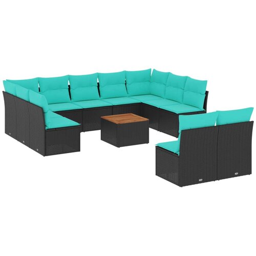  12-dijelni set vrtnih sofa s jastucima poliratan crni Slike