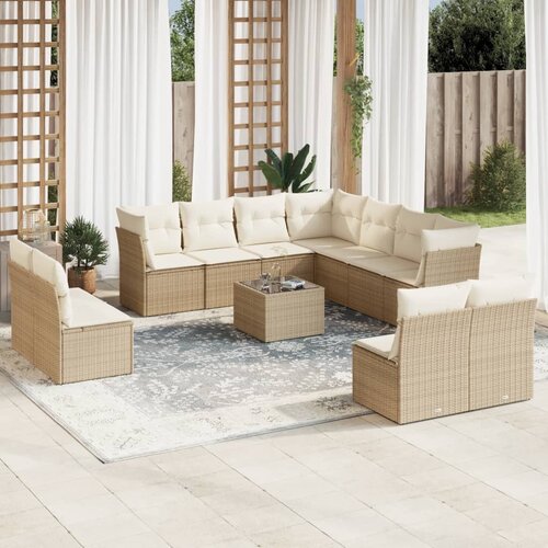 VidaXL 12-dijelni set vrtnih sofa od poliratana s jastucima bež Slike