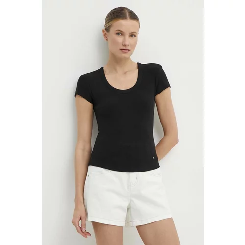 Tommy Hilfiger Kratka majica ženska, črna barva, WW0WW41776