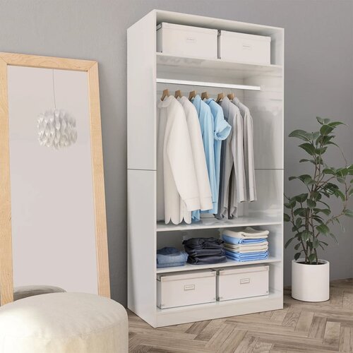 The Living Store Garderobna omara visok sijaj bela 100x50x200 cm iverna plošča - Garderobna Omara, (21420246) Cene