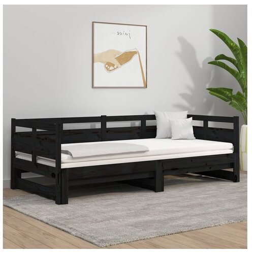  Dnevni ležaj na izvlačenje crni 2x (80x200) cm masivna borovina Cene
