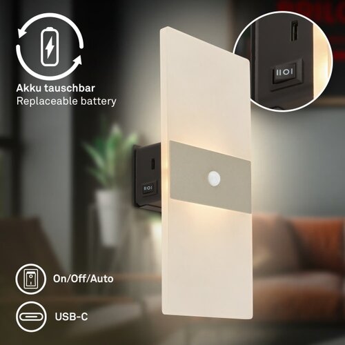 BRILONER 3888012 - punjivo led zidno svetlo sa senzorom aura, led 2,5 w / 5 v, 1800 mah, mat Slike