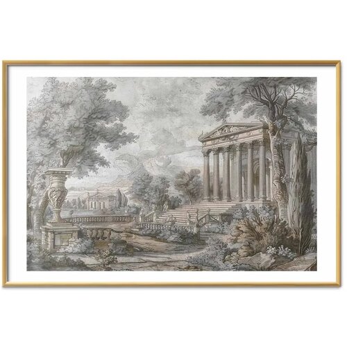  Plakat - Temple on the Hill - Greek Architecture in Muted Tones 30x21 Zlatni okvir s margom Cijene