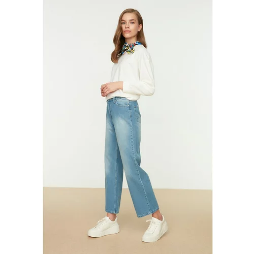 Trendyol Light Blue 100% Cotton High Waist Wide Leg Jeans