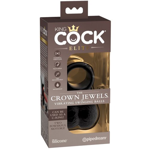 King Cock Elite Crown Jewels - vibracijski obroček (črn) Cene