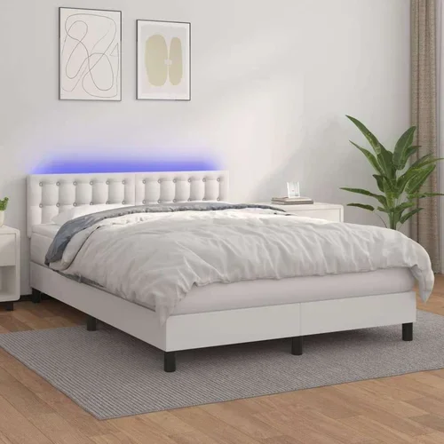  Box spring postelja z vzmetnico LED bela 140x190cm umetno usnje, (20790855)