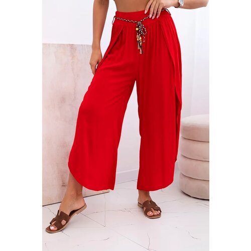 Kesi Włoski Women&amp;#039;s viscose trousers with leg slit red Slike