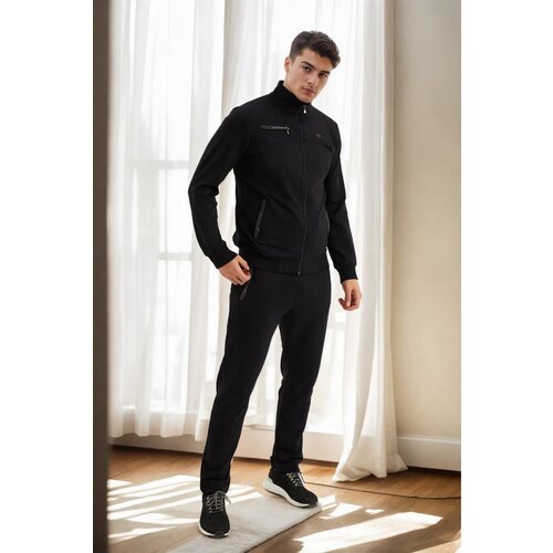Dewberry 51357 Plus Size Mens Tracksuit Set-BLACK Slike