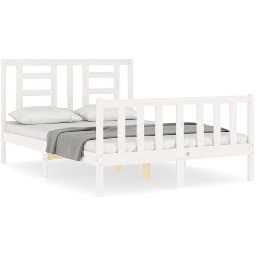Maison Chic Posteljni okvir - Dvoposteljna postelja - Zakonska postelja z vzglavjem bel trden les-J15766, (21776877) Cene