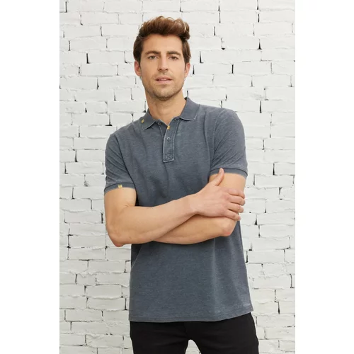 ALTINYILDIZ CLASSICS Men's Anthracite Slim Fit Slim Fit Polo Neck Short Sleeve Cotton T-Shirt.