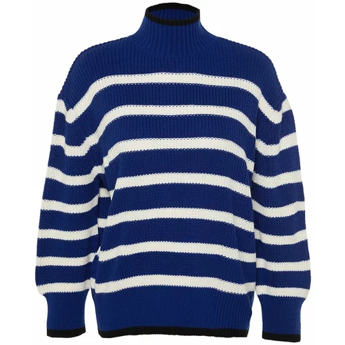 Trendyol Blue Wide Fit Striped Knitwear Sweater
