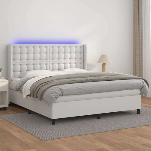  Box spring s madracem LED bijeli 180x200 cm umjetna koža Slike