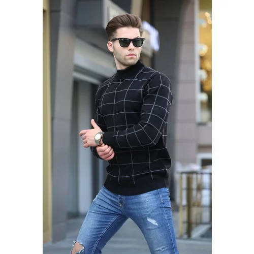 Madmext Black Checkered Knitwear Sweater 5796