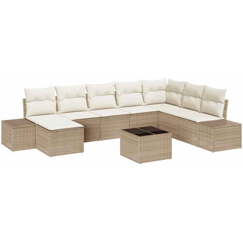 vidaXL Vrtna sedežna garnitura z blazino 9 pcs Bež poli ratan, (5000134609) Cene