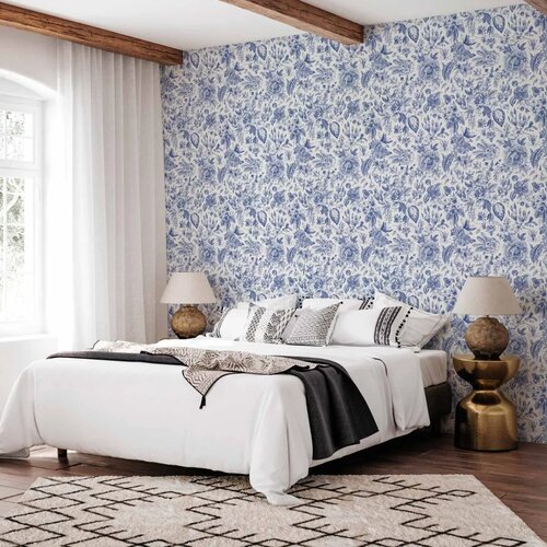  Tapeta - Illustration with blue flowers 49x1000 Slike