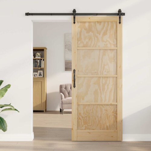  Klizna vrata Prirodna i crna 86 x 211 cm Masivna borovina Cene