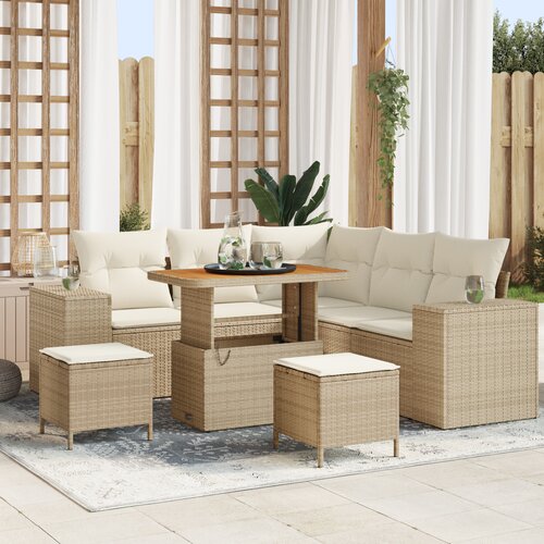 vidaXL 8 Dijelni Vrtni Sofa Set s Jastucima Bež Poli Ratan Akacija Cene