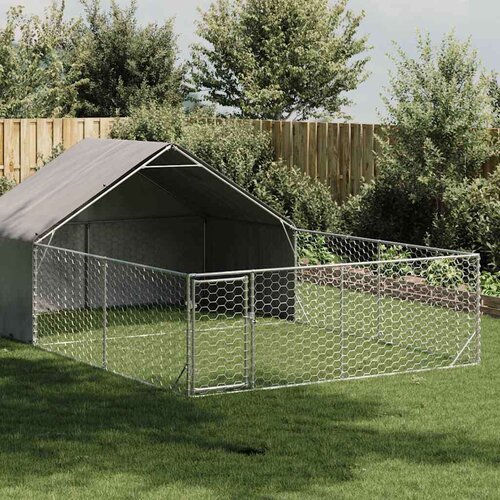 VidaXL Vanjska kućica za pse sa stazom 6x3x1,9 m pocinčani čelik Slike