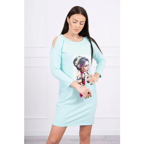 Kesi Dress with graphics and colorful bow 3D mint