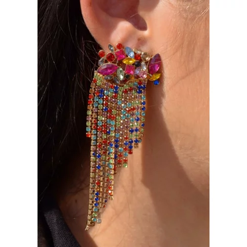 Fenzy elegantni viseči uhani z okrasnimi diamanti, večbarvni