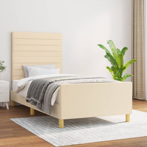 The Living Store Posteljni okvir z vzglavjem krem 90x190 cm blago - Posteljni Okvir Z Vzglavjem, (21523159) Cene