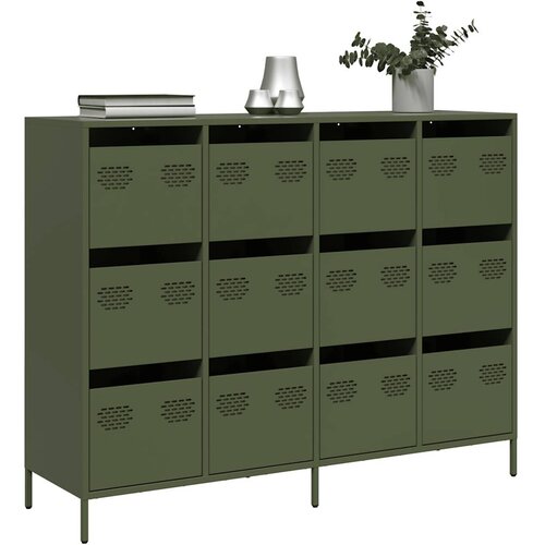 vidaXL Komoda olivno zelena 135x39x103,5 cm hladno valjano jeklo Cene