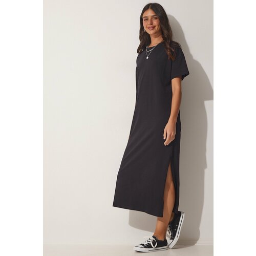 Happiness İstanbul Women's Black Cotton Summer Daily Combed Combed Dress Slike