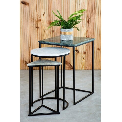Premier Housewares Stranske mizice v kompletu 3 ks z marmorno mizno plo&amp;scaron;čo 40x40 cm Mandoli &amp;ndash; Slike