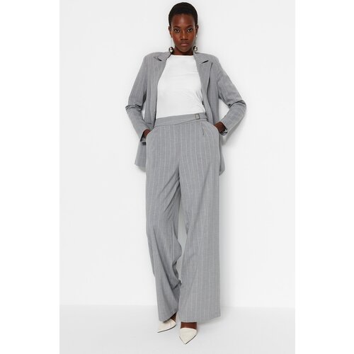 Trendyol Gray Wide Leg Shimmer Detailed Striped Woven Trousers Slike