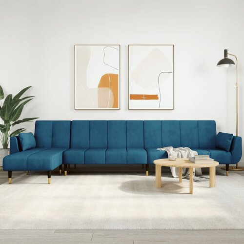 VidaXL Raztegljiv kavč L oblike moder 275x140x70 žamet Slike